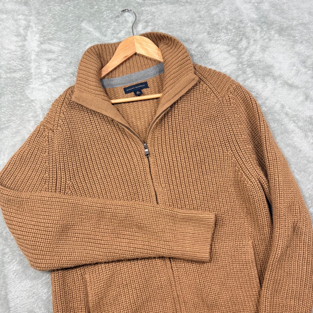 Banana Republic Cardigan Sweater Mens XL Brown Wool Blend Ribbed Full Zip Mock